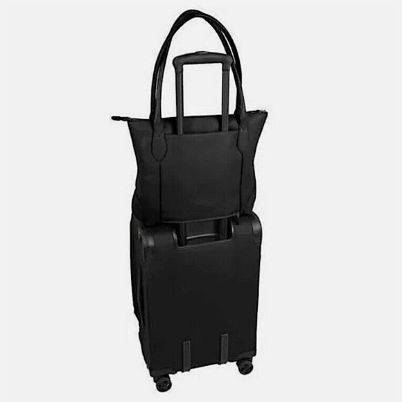 LODIS Siera Genuine Leather Luggage Travel Trolley Tote in Black w/Scarf - Picture 11 of 12